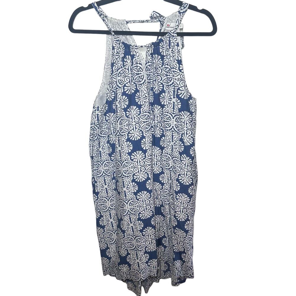 Vineyard Vines Women's Blue Mirrored Leaves Trapeze Tassel Halter Dress Size 4β